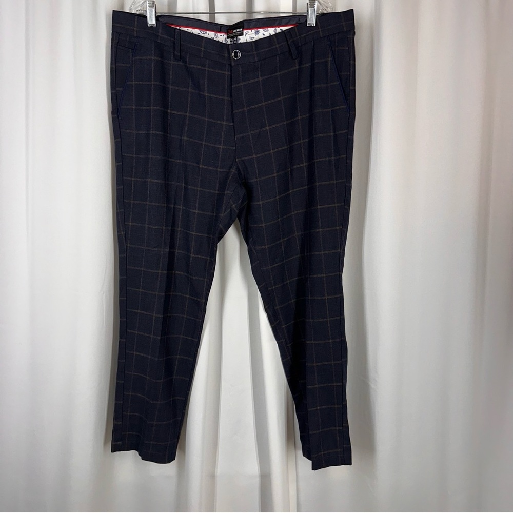 Slim Fit Navy Windowpane Dress Pants
